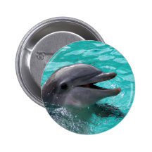Dolphin head in aquamarine water pinback button