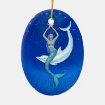 Dolphin Moon Mermaid Oval Christmas Ornament