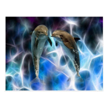 Dolphins and fractal crystals post cards
