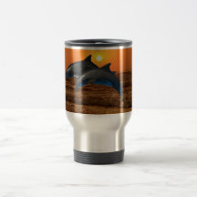 Dolphins at sunset coffee mugs