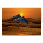 Dolphins at sunset greeting card