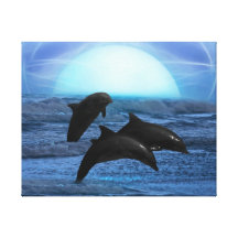 Dolphins by moonlight gallery wrapped canvas