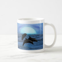 Dolphins playing at moonlight mugs