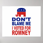 Don't Blame Me I Voted For Romney Print