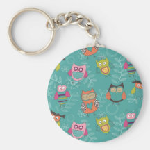 Doodled Owls on Teal Key Chain