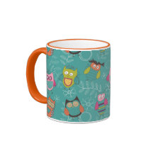 Doodled Owls on Teal Mugs