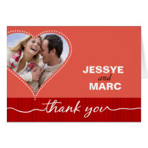 Dotted Heart Photo Thank You coral red Card