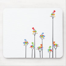 Dotted Trees & Cute Birds Colourful Gift Mousepad