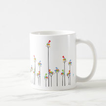 Dotted Trees & Cute Birds Fun Custom Gift Mug