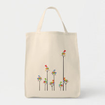 Dotted Trees & Cute Birds Fun Custom Tote Bag