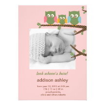 Dotty Owls Baby Girl Birth Announcement