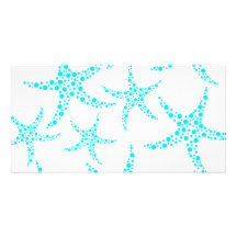 Dotty Starfish Pattern in Turquoise and White. Personalised Photo Card