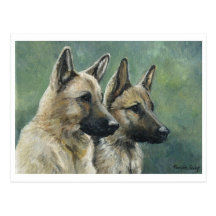 "Double Duty" German Shepherd Art Postcards