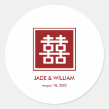 Double Happiness Chinese Wedding Thank You Sticker