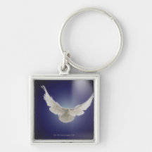 Dove flying through beam of light keychain