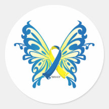Down Syndrome Butterfly Ribbon Round Stickers