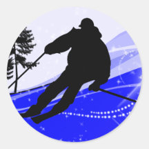 Downhill on the Ski Slope Round Stickers