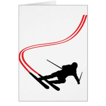 downhill ski skiing red track greeting card