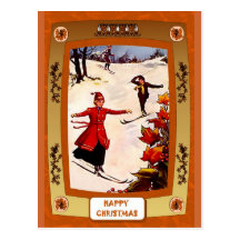 Downhill skiing postcards