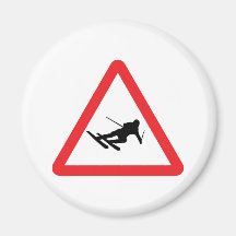 downhill skiing ski warning sign fridge magnet