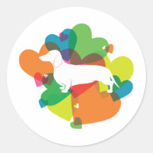 Doxie Colourful Heart Design Round Stickers