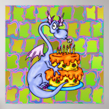 Dragon and Birthday Cake Print