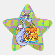 Dragon and Birthday Cake Star Sticker