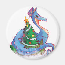 Dragon Round the Christmas Tree Fridge Magnets