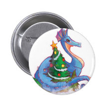Dragon Round the Christmas Tree Pinback Button