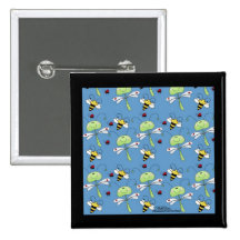 Dragonflies bees ladybugs collage pinback button