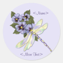 Dragonfly and Pansies Round Stickers