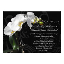 Dramatic Black Floral Orchid Wedding Invitation
