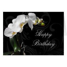 Dramatic Black/White Orchid Custom Birthday Card