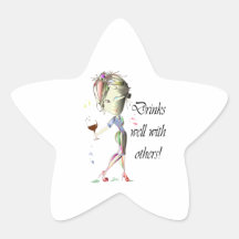 Drinks well with others, funny Wine art Star Sticker