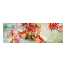 Dry roses on green vintage business card