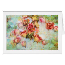 Dry roses on green vintage cards
