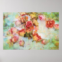 Dry roses on green vintage print