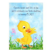 Duckling and Butterflies 1st Birthday Invitation