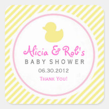 Ducky Baby Shower Yellow and Pink Sticker