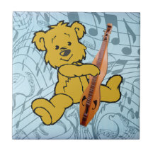 DULCIMER BEAR ON MUSIC NOTES-TILE