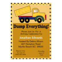 Dump Truck  Birthday Invitation
