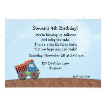 Dump Truck Birthday Invitation
