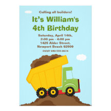 Dump Truck Birthday Party Invitation
