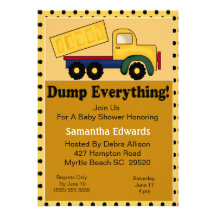 Dump Truck Theme Baby Shower Invitation