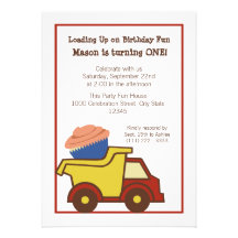 Dump Truck with Cupcake Red Announcement