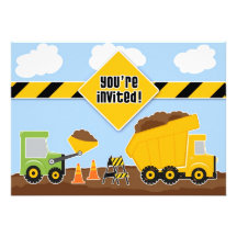Dump Trucks Construction Birthday Flat Invitation