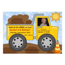Dumptruck Kids Photo Birthday Invitation