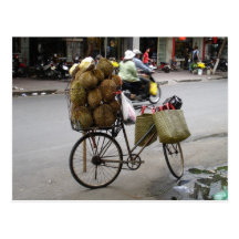 Durian for sale on a bicycle post cards