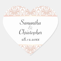 Dusty Pink Chandelier Damask on White Wedding Heart Sticker