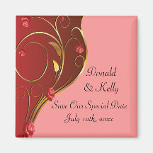 Dusty Rose Pink Golden Swirls Wedding Fridge Magnet